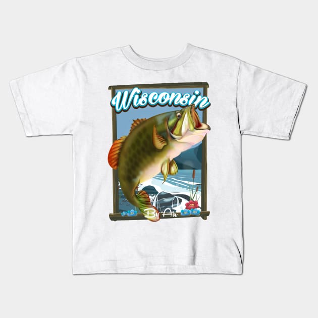 Wisconsin fishing travel poster Kids T-Shirt by nickemporium1